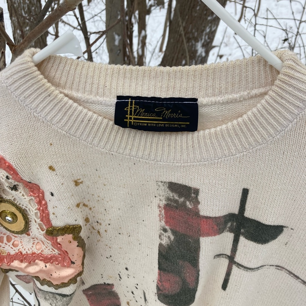 Vintage 90s Wearable Art Embellished Sweater Womens Large - Picture 2 of 3